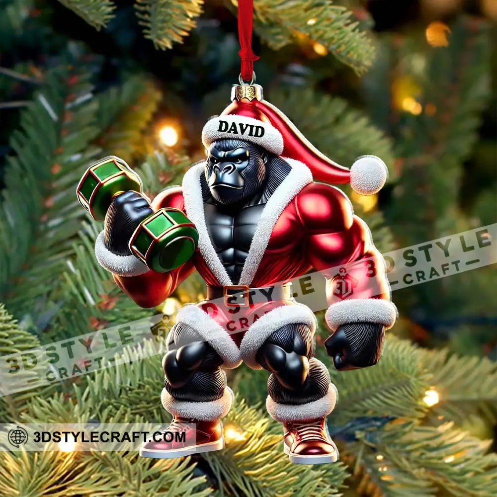 Black Kong Dumbbell Lift Christmas Ornament Personalized