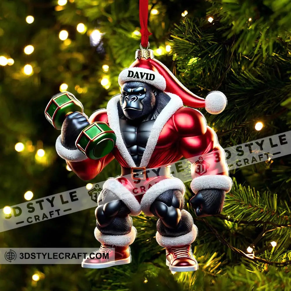 Black Kong Dumbbell Lift Christmas Ornament Personalized