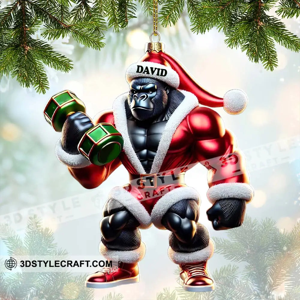 Black Kong Dumbbell Lift Christmas Ornament Personalized