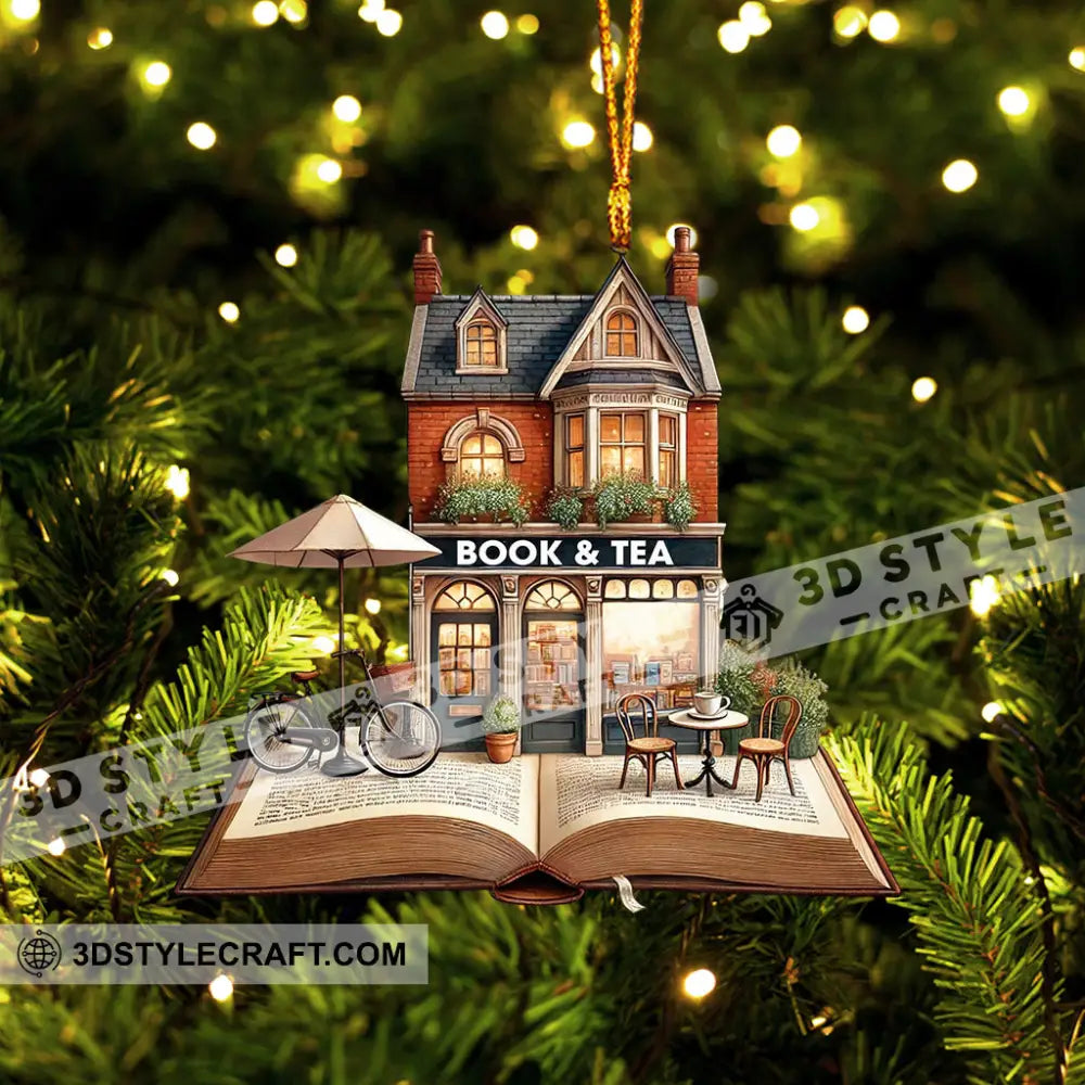 Book And Tea Christmas Ornament Personalized