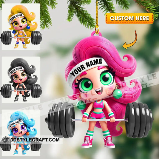 Chibi Girl Weightlifting Christmas Home Decor Ornament Personalized