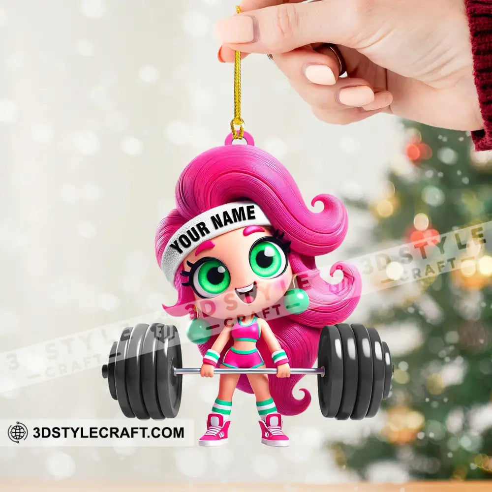 Chibi Girl Weightlifting Christmas Home Decor Ornament Personalized 3.54’’ / 1