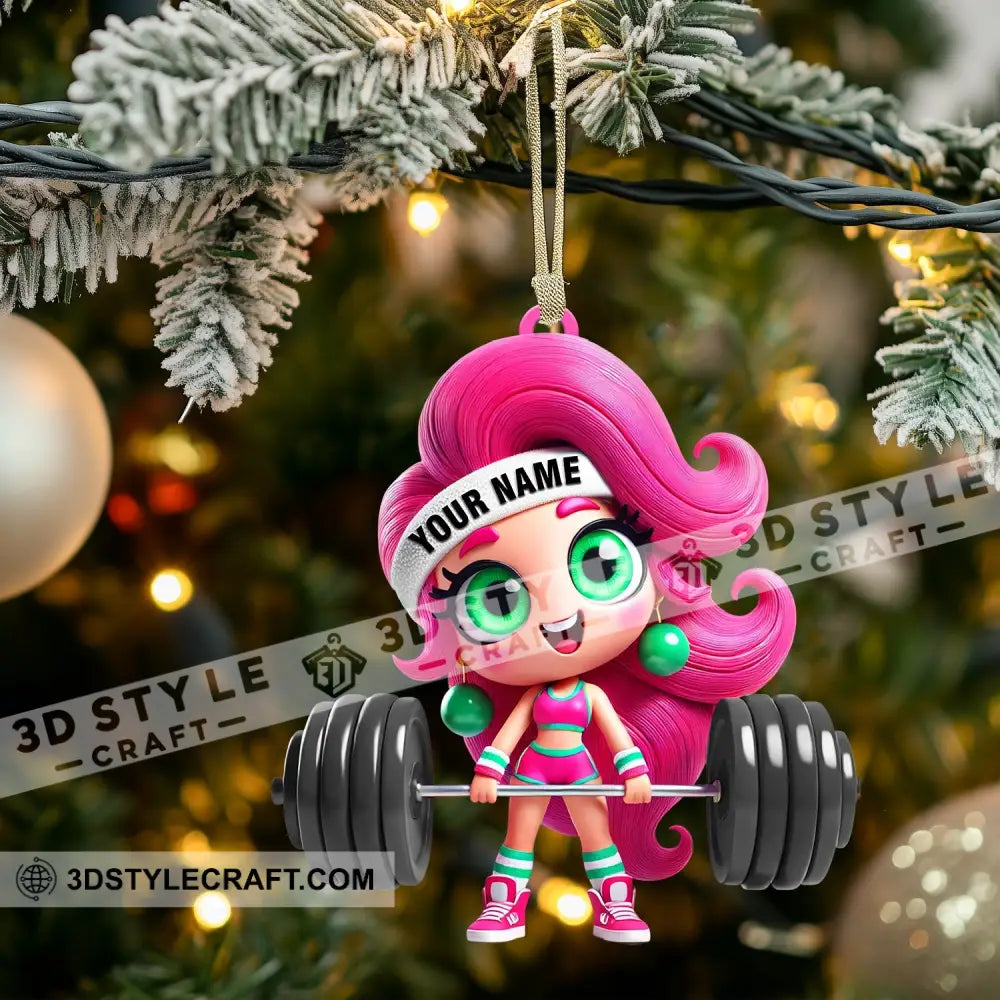 Chibi Girl Weightlifting Christmas Home Decor Ornament Personalized