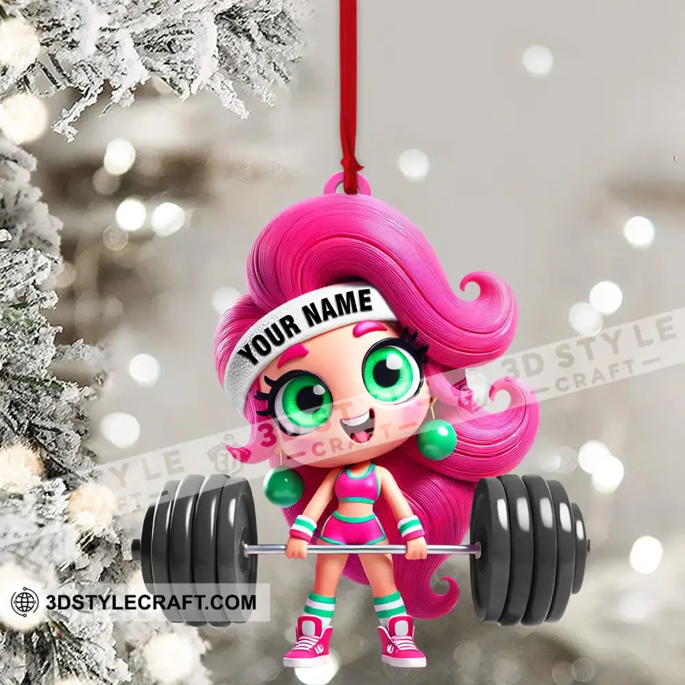 Chibi Girl Weightlifting Christmas Home Decor Ornament Personalized