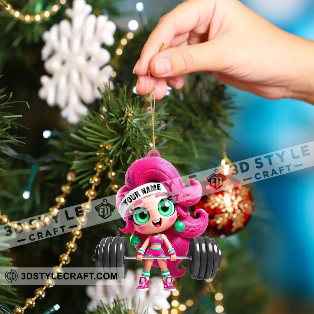 Chibi Girl Weightlifting Christmas Home Decor Ornament Personalized