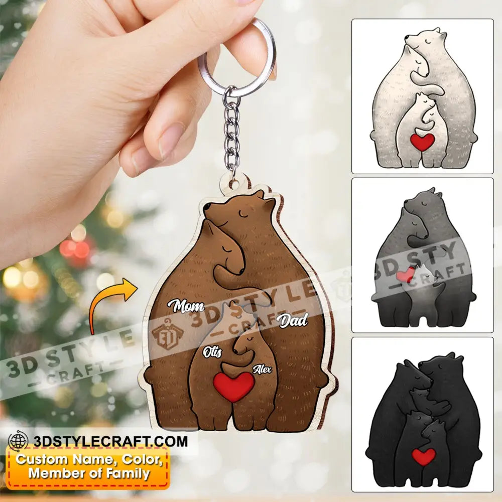 Christmas Bear Family Custom Name - Personalized Keychain Gift For Acrylic / 1 Piece Couple Ornament