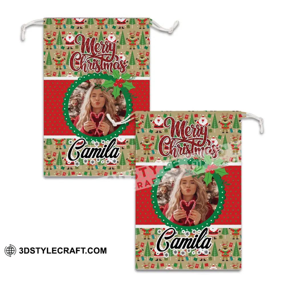 Christmas Decor For Custom Photo And Name Personalized String Bag Gift