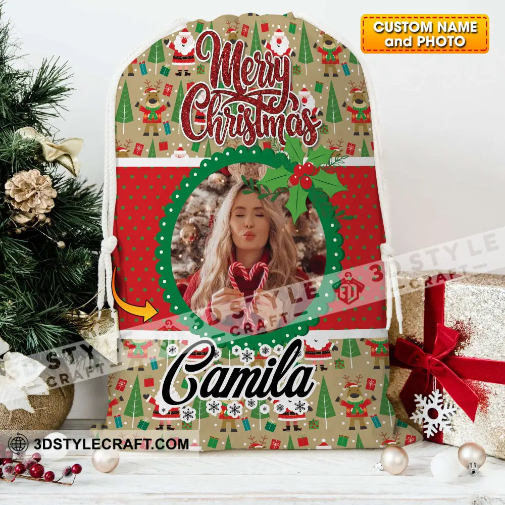 Christmas Decor For Custom Photo And Name Personalized String Bag Gift