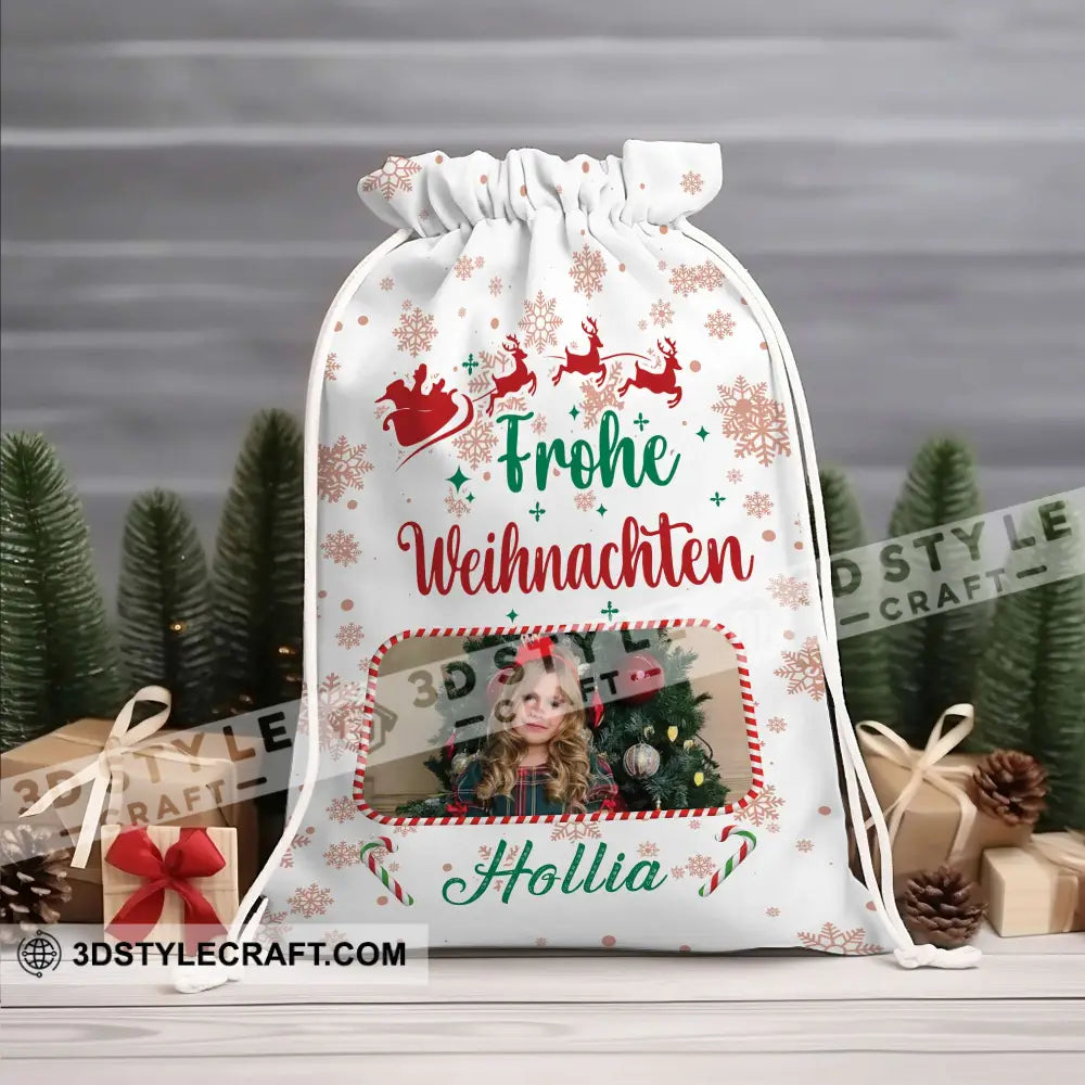 Christmas Frohe Weihnachten Custom Photo And Text Personalized String Bag Gift 13X15 In - 33X39 Cm