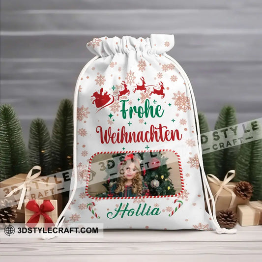 Christmas Frohe Weihnachten Custom Photo And Text Personalized String Bag Gift 13X15 In - 33X39 Cm