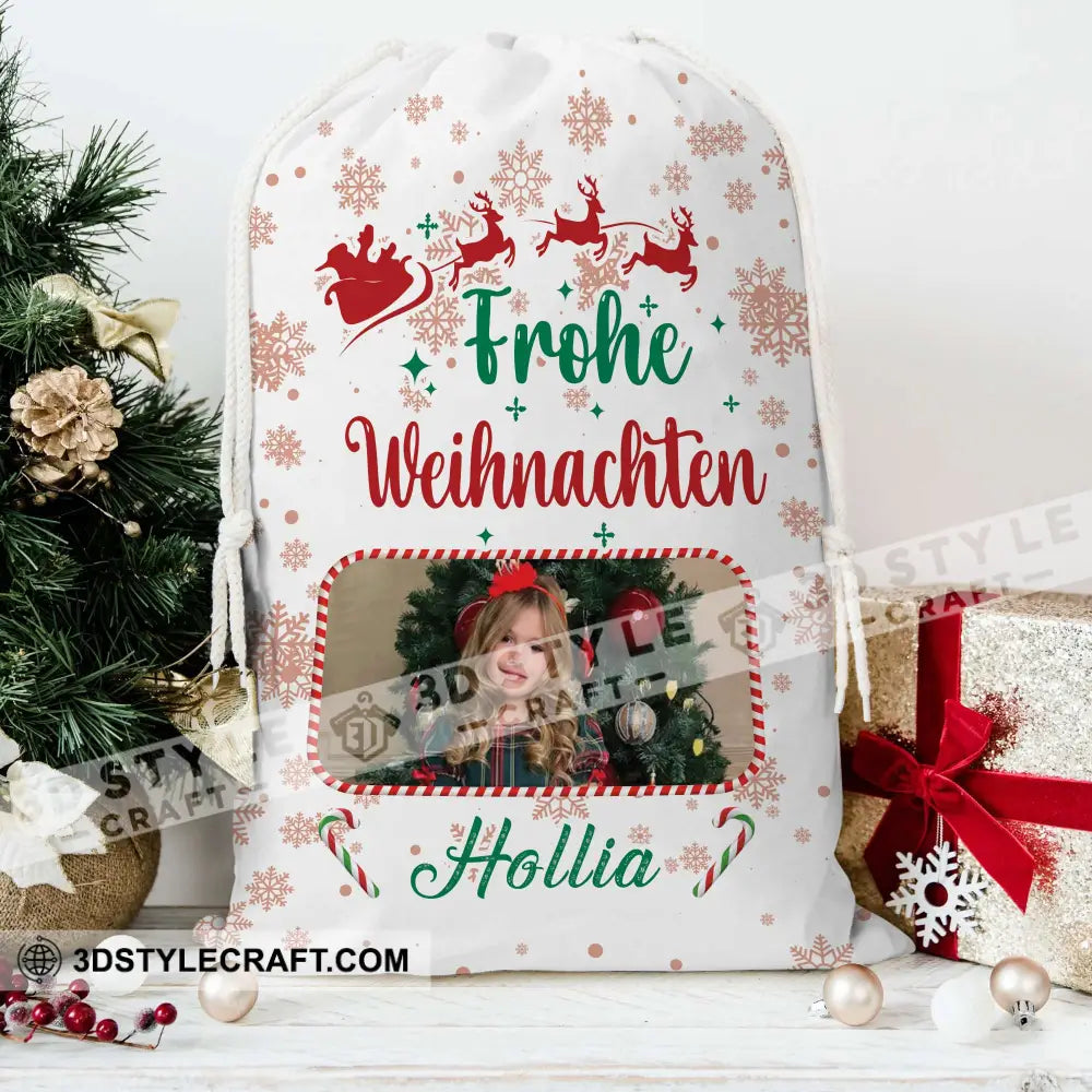 Christmas Frohe Weihnachten Custom Photo And Text Personalized String Bag Gift