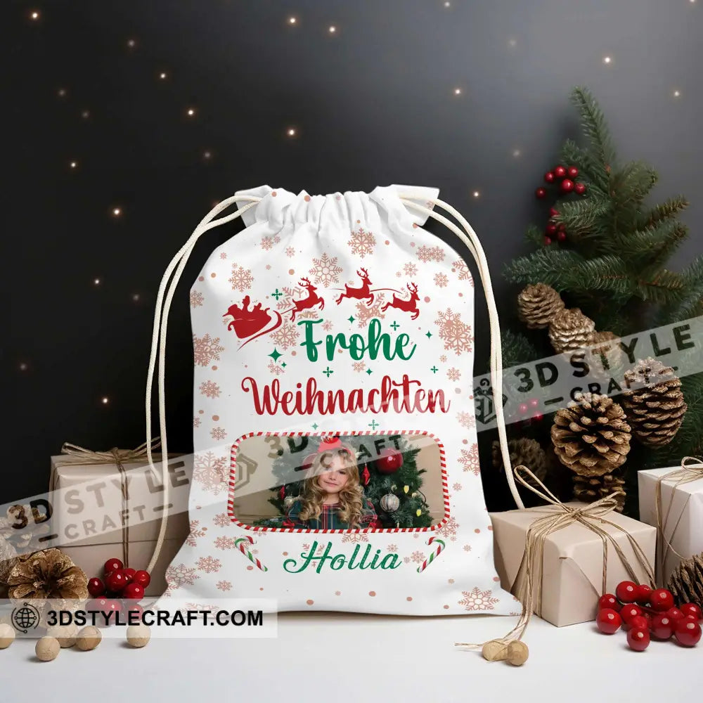 Christmas Frohe Weihnachten Custom Photo And Text Personalized String Bag Gift