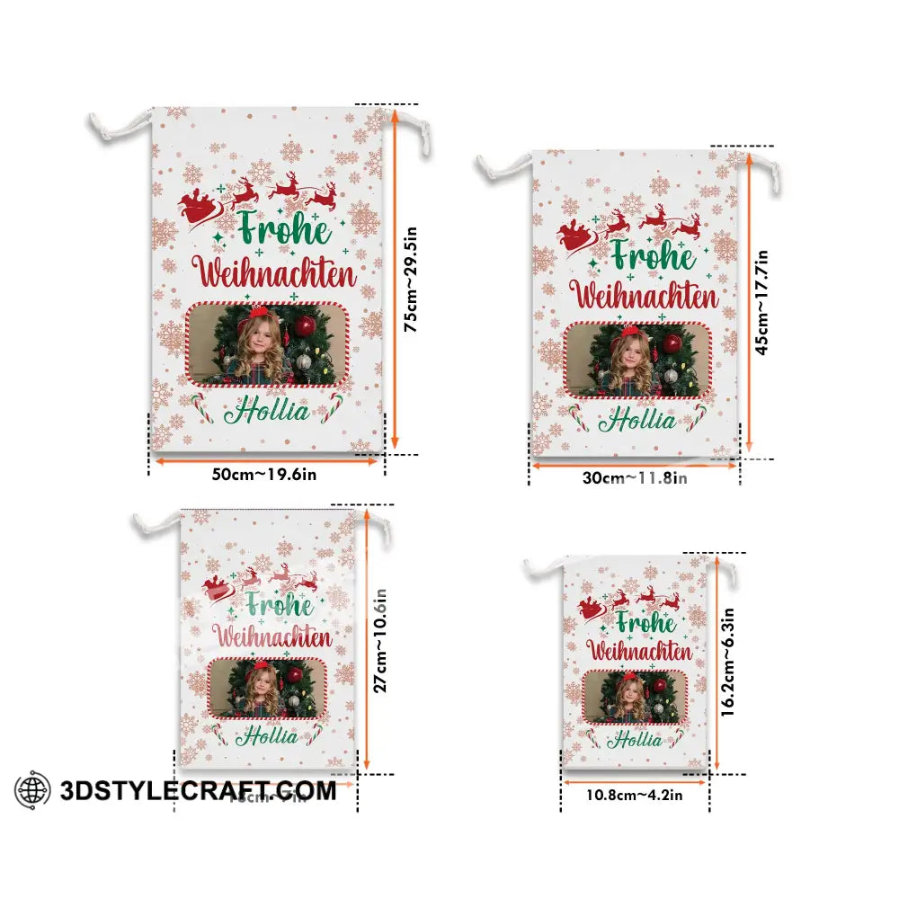 Christmas Frohe Weihnachten Custom Photo And Text Personalized String Bag Gift