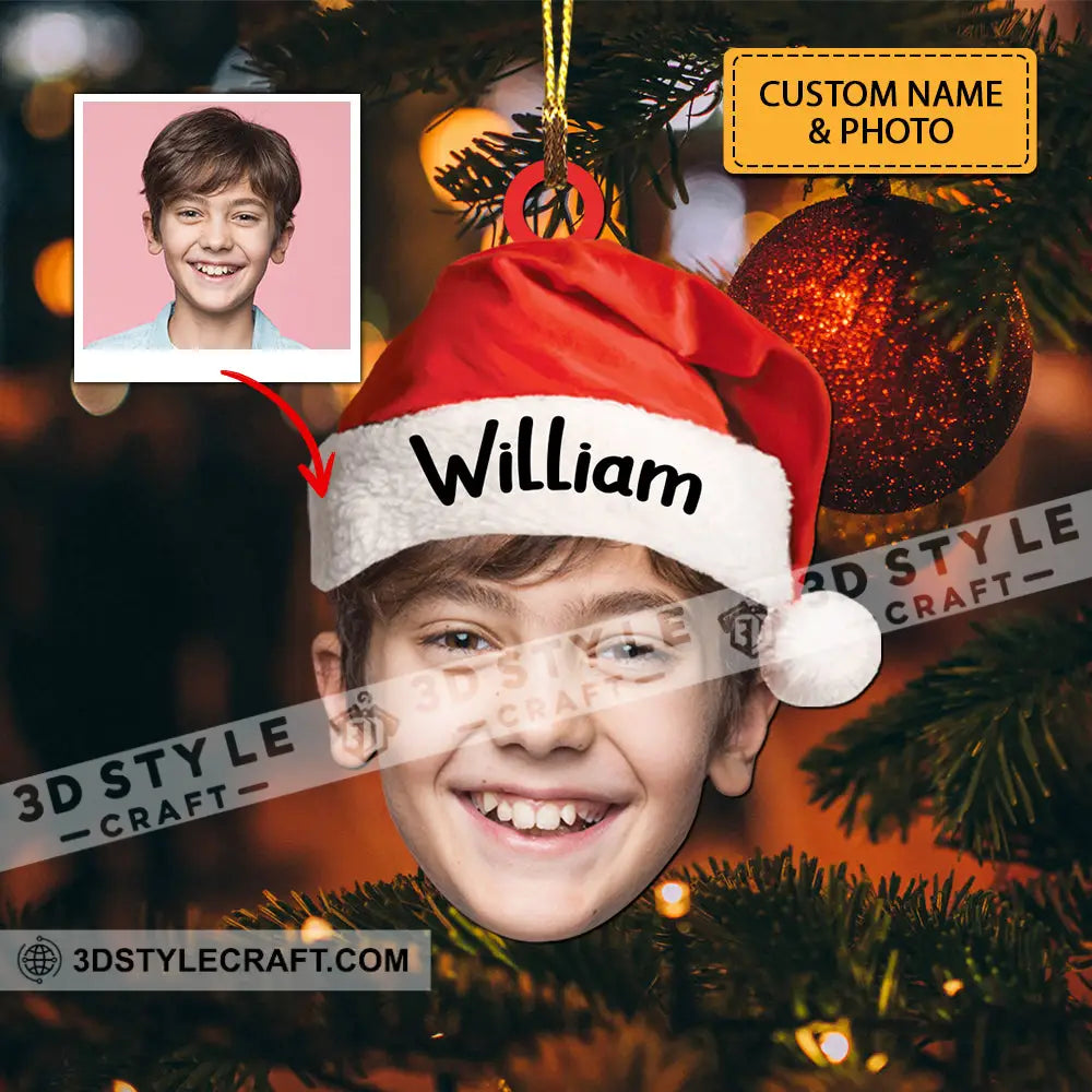 Christmas Hat - Gift For Family Custom Photo And Name Personalized Acrylic Ornament / 1 Pack