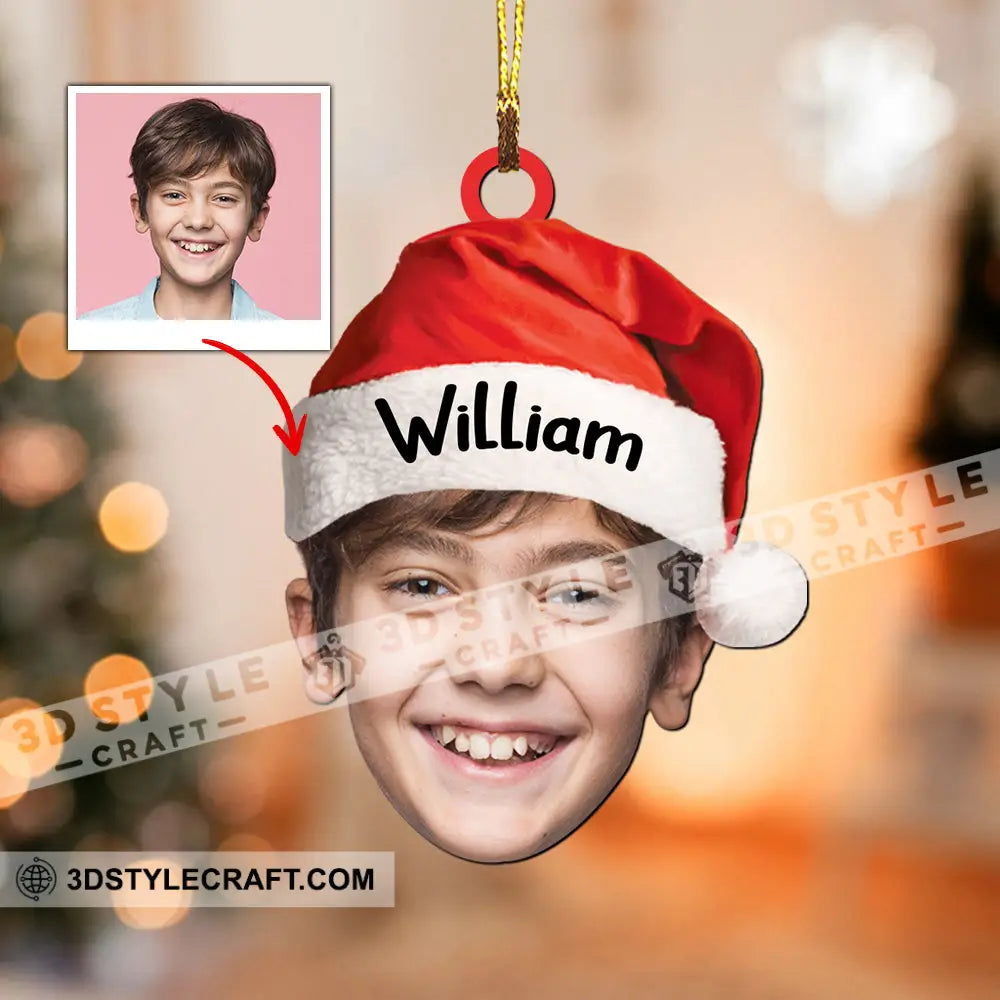 Christmas Hat - Gift For Family Custom Photo And Name Personalized Acrylic Ornament