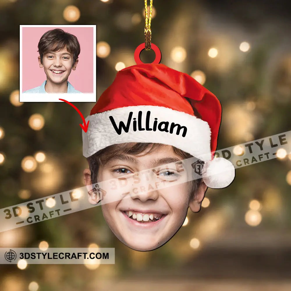 Christmas Hat - Gift For Family Custom Photo And Name Personalized Acrylic Ornament