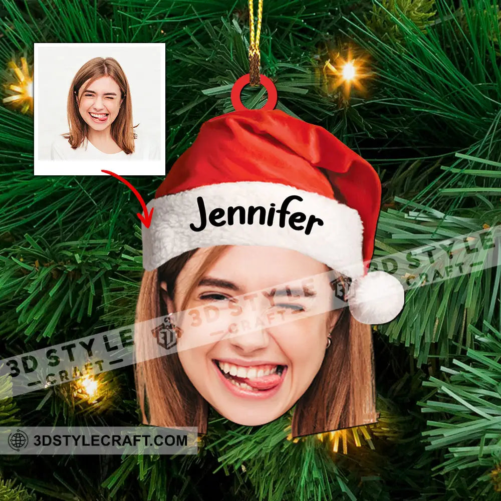 Christmas Hat - Gift For Family Custom Photo And Name Personalized Acrylic Ornament