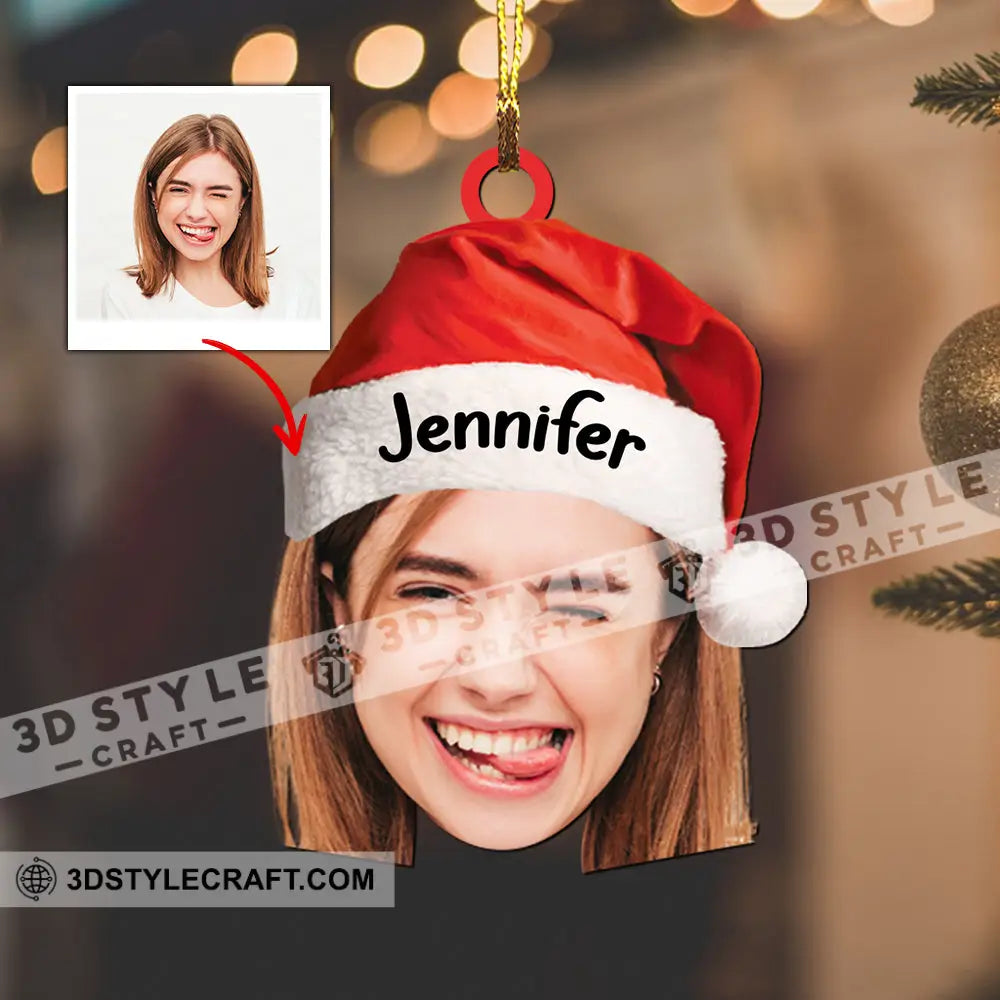 Christmas Hat - Gift For Family Custom Photo And Name Personalized Acrylic Ornament