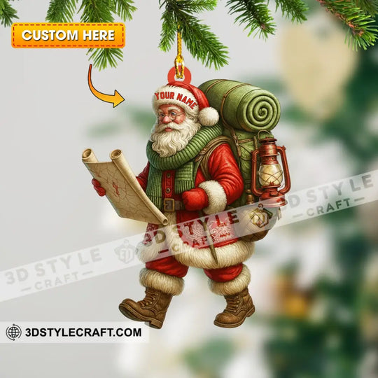 Christmas Hiking Santa, Home Decor, Christmas Ornament, Personalized Ornament style option 1