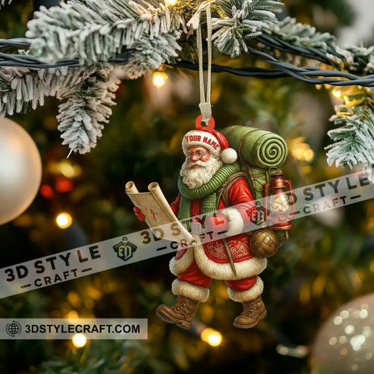 Christmas Hiking Santa, Home Decor, Christmas Ornament, Personalized Ornament style option 3