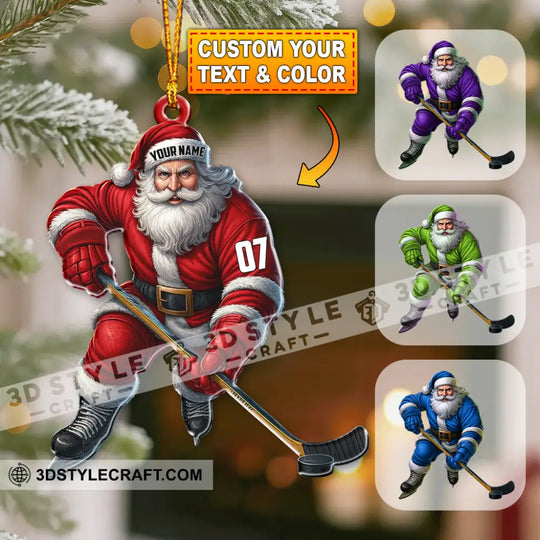 Christmas Hockey Santa, Home Decor, Christmas Ornament, Personalized Ornament style option 1