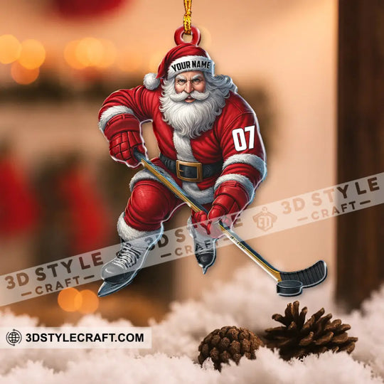 Christmas Hockey Santa, Home Decor, Christmas Ornament, Personalized Ornament style option 3