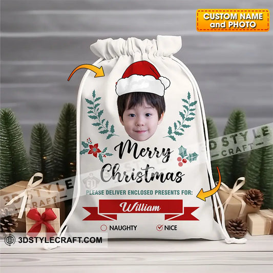 Christmas Kid Face Custom Photo And Name Personalized String Bag Gift