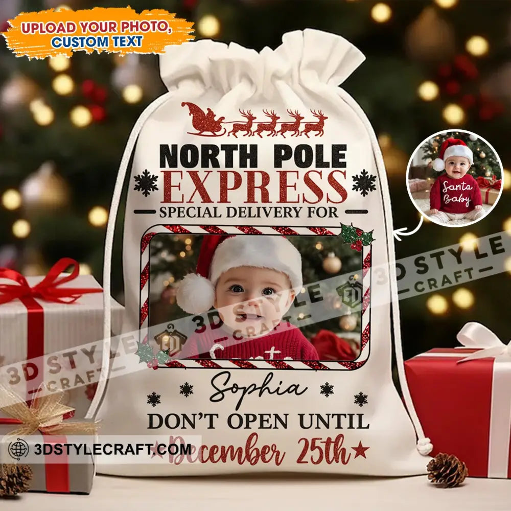 Christmas North Pole Express Face Photo Personalized Christmas String Bag 13x15 in - 33x39 cm Bag