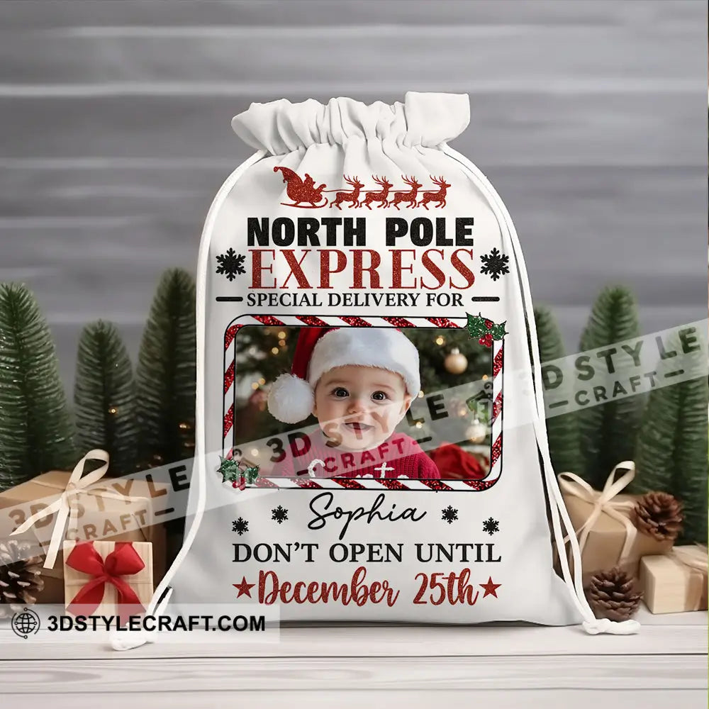 Christmas North Pole Express Face Photo Personalized Christmas String Bag Bag