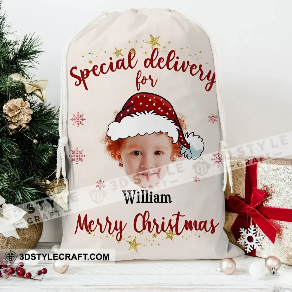 Christmas Special Delivery Custom Photo And Name Personalized String Bag Gift