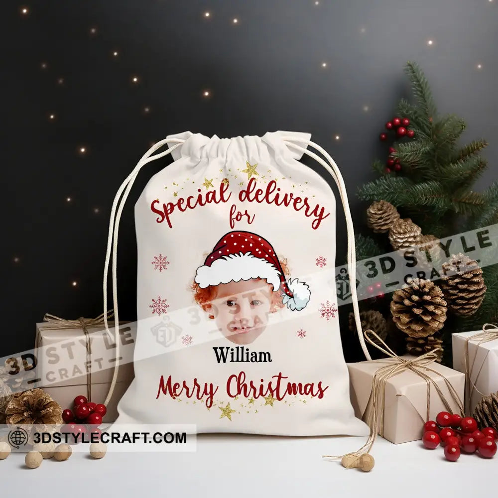 Christmas Special Delivery Custom Photo And Name Personalized String Bag Gift