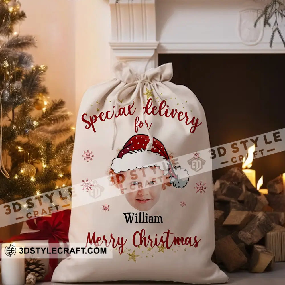 Christmas Special Delivery Custom Photo And Name Personalized String Bag Gift