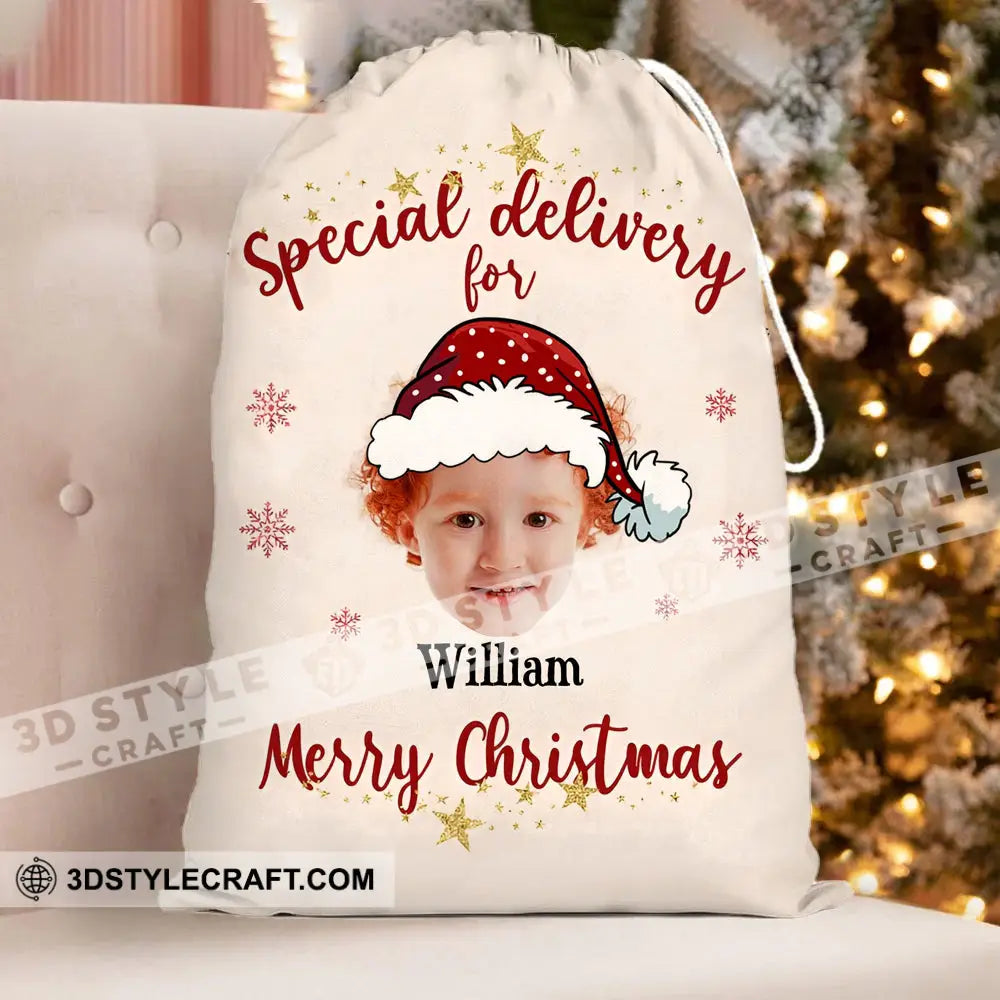 Christmas Special Delivery Custom Photo And Name Personalized String Bag Gift