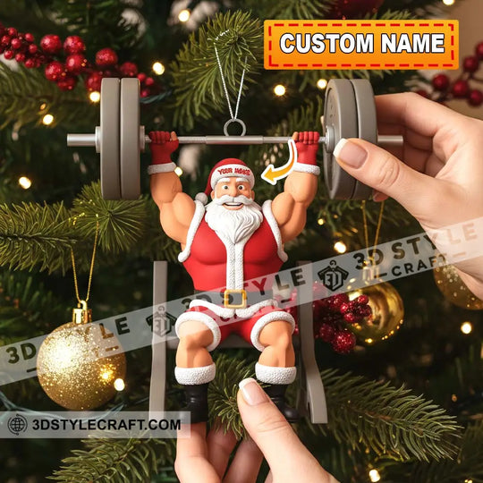 Christmas Weightlifting Santa, Home Decor, Christmas Ornament, Personalized Ornament style option 2