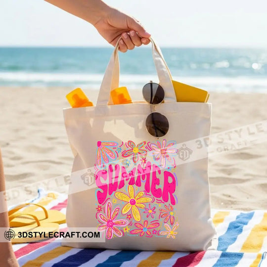 Colorful Summer Flowers Tote Bag, Aloha  Summer, Canvas Tote Bag style option 2