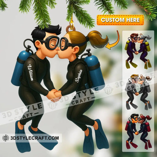 Couple Diving Home Decor Christmas Ornament Personalized Ornament 3.54’’ / 1 Ornament Ornament