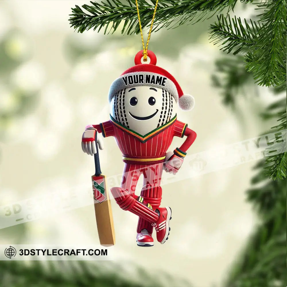 Cricket Ball Player Christmas Ornament Personalized