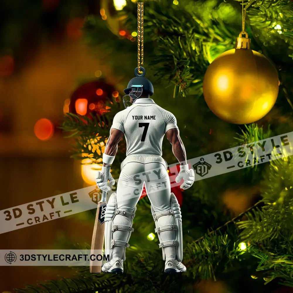 Cricket Ball Player Christmas Ornament Personalized