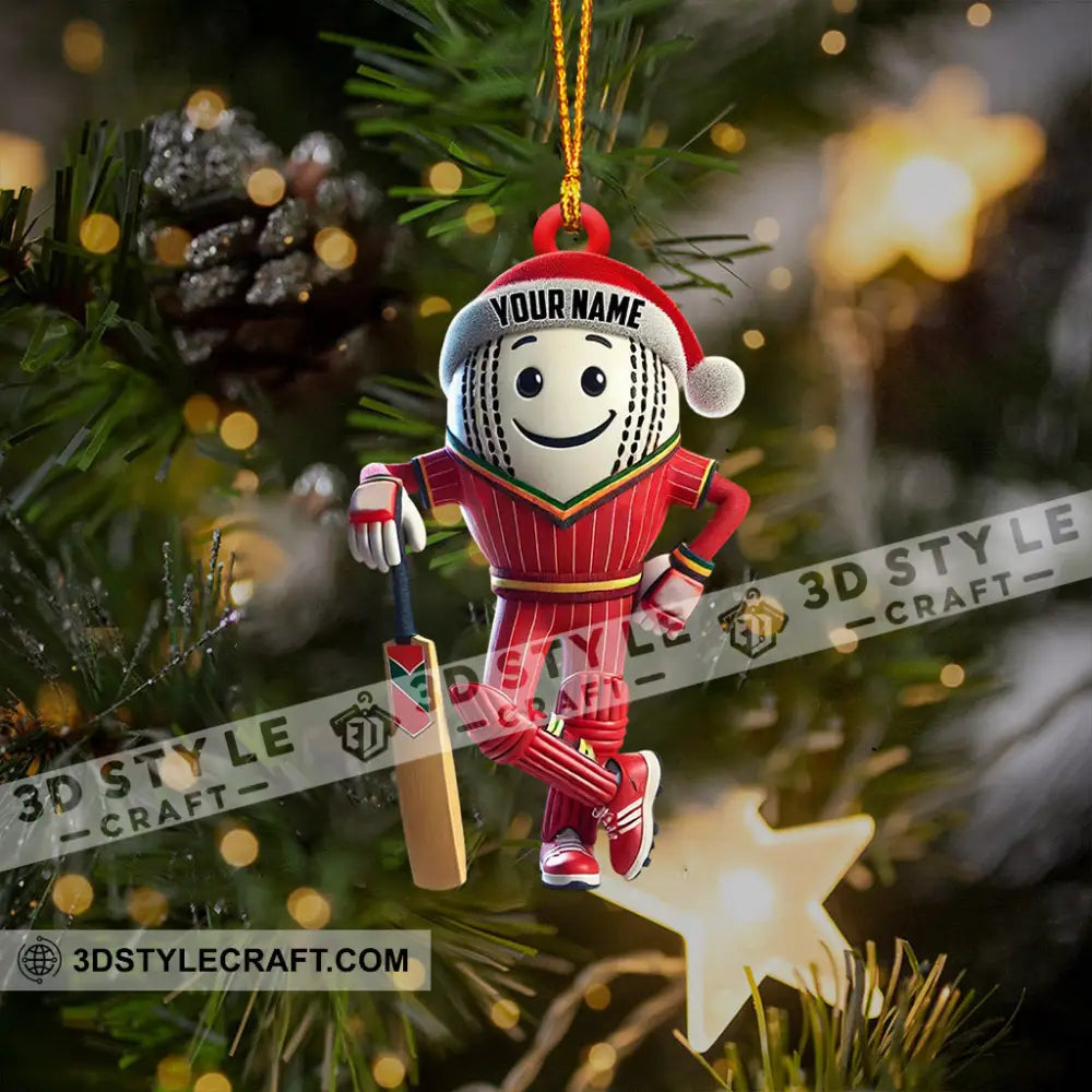 Cricket Ball Player Christmas Ornament Personalized