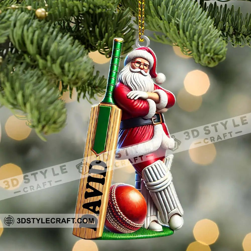 Cricket Ball Ready Santa Christmas Ornament Personalized