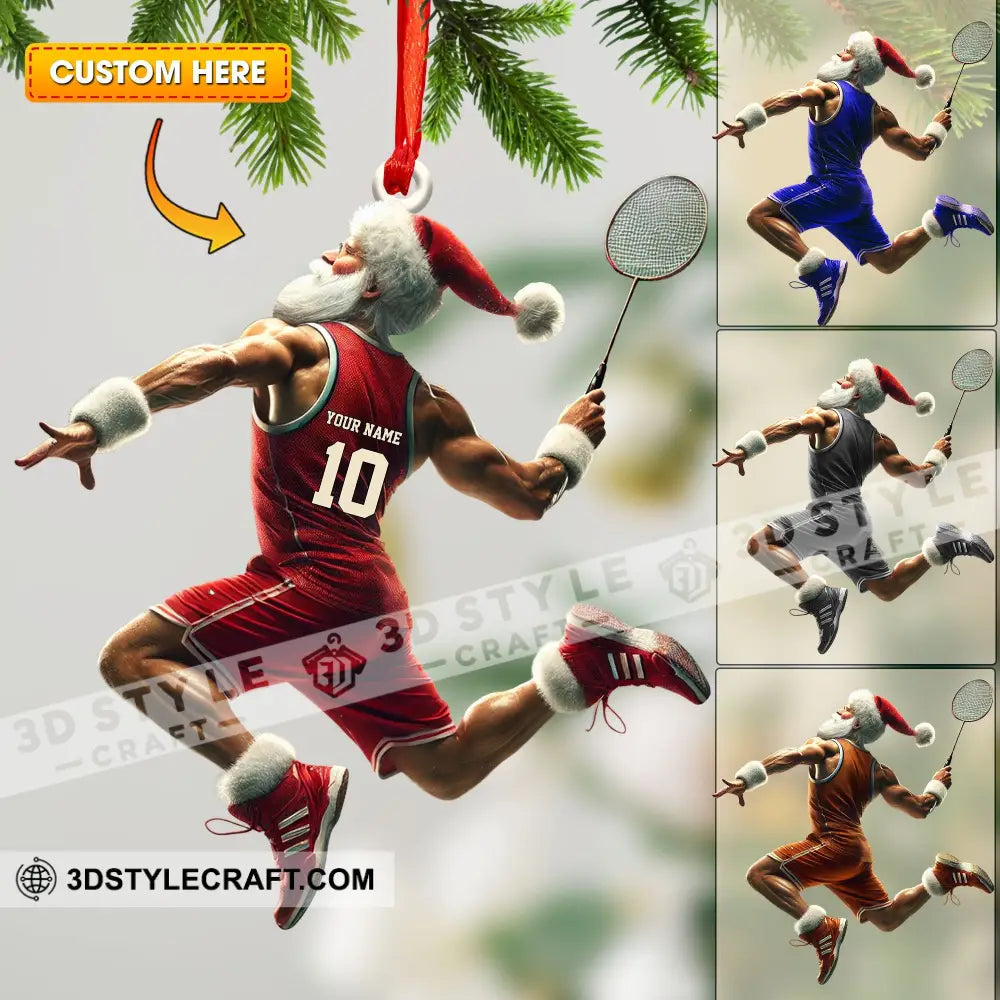 Custom Badminton Santa Ornament Personalized 3.54’’ / 1