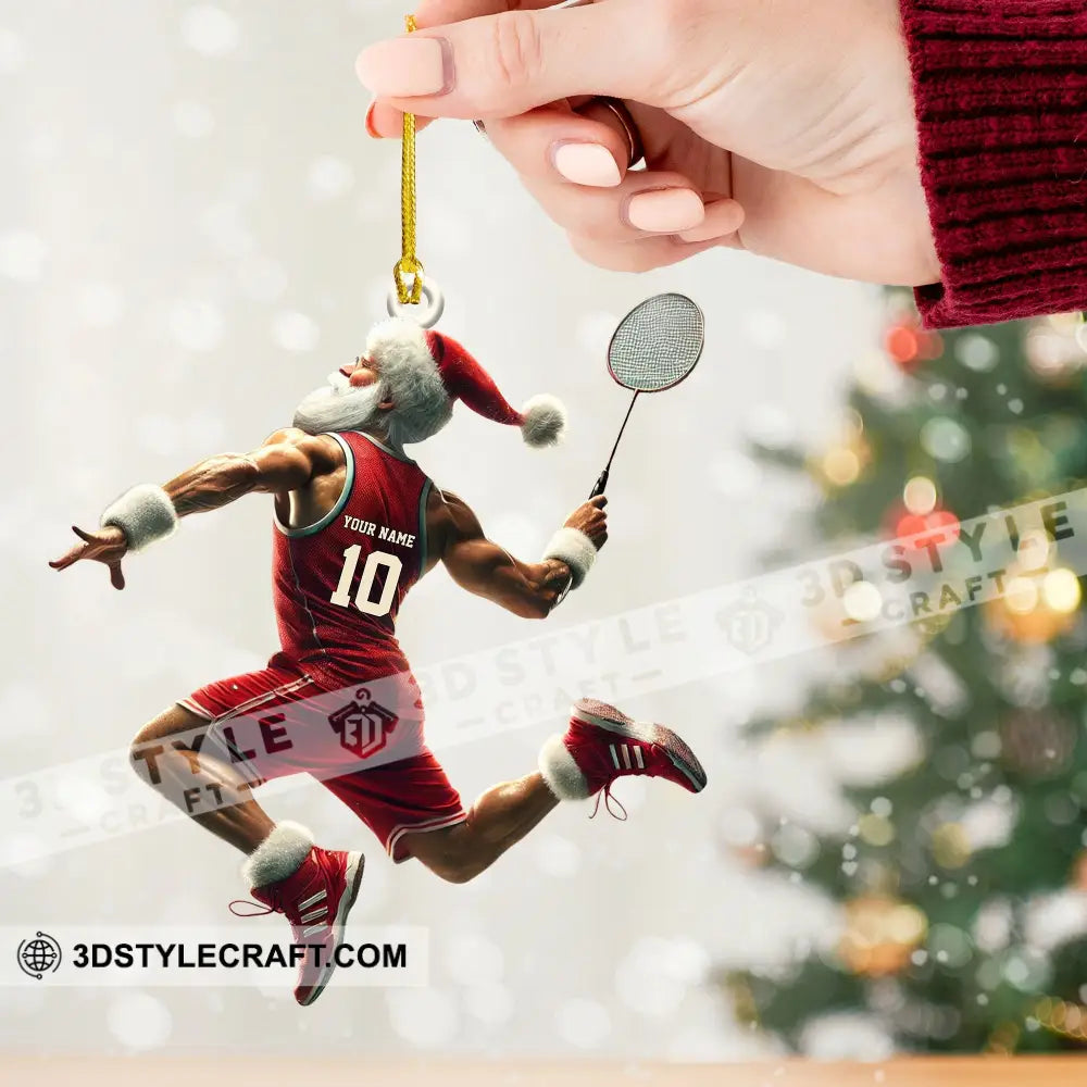 Custom Badminton Santa Ornament Personalized