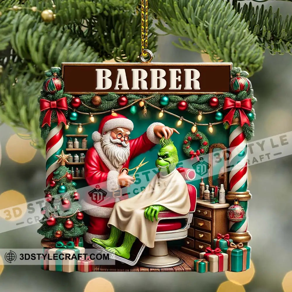 Custom Barber Santa Ornament Personalized