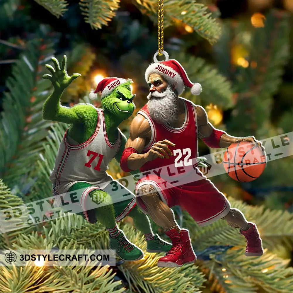 Custom Name And Number Santa Grinch Basketball Ornament Christmas Gift For Lover