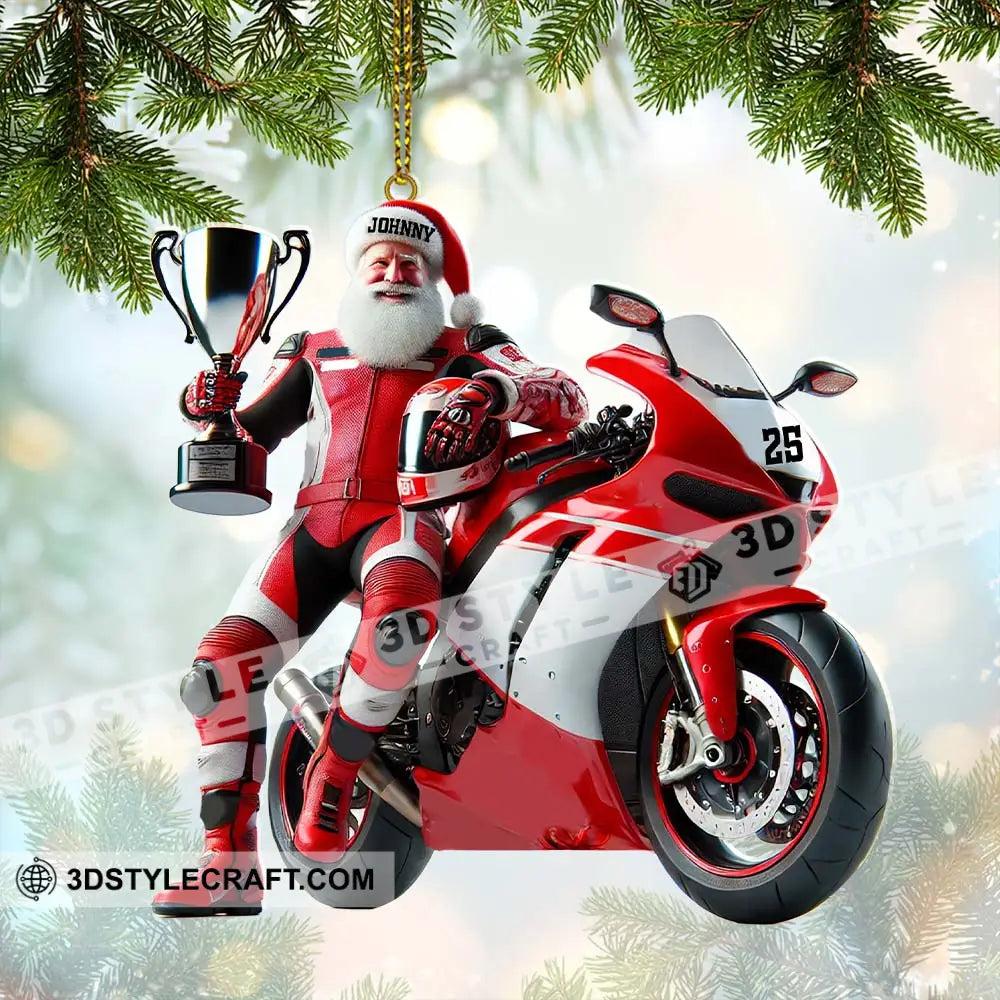 Custom Name And Number Santa Motorbike Ornament Christmas Gift 3.54’’ / 1