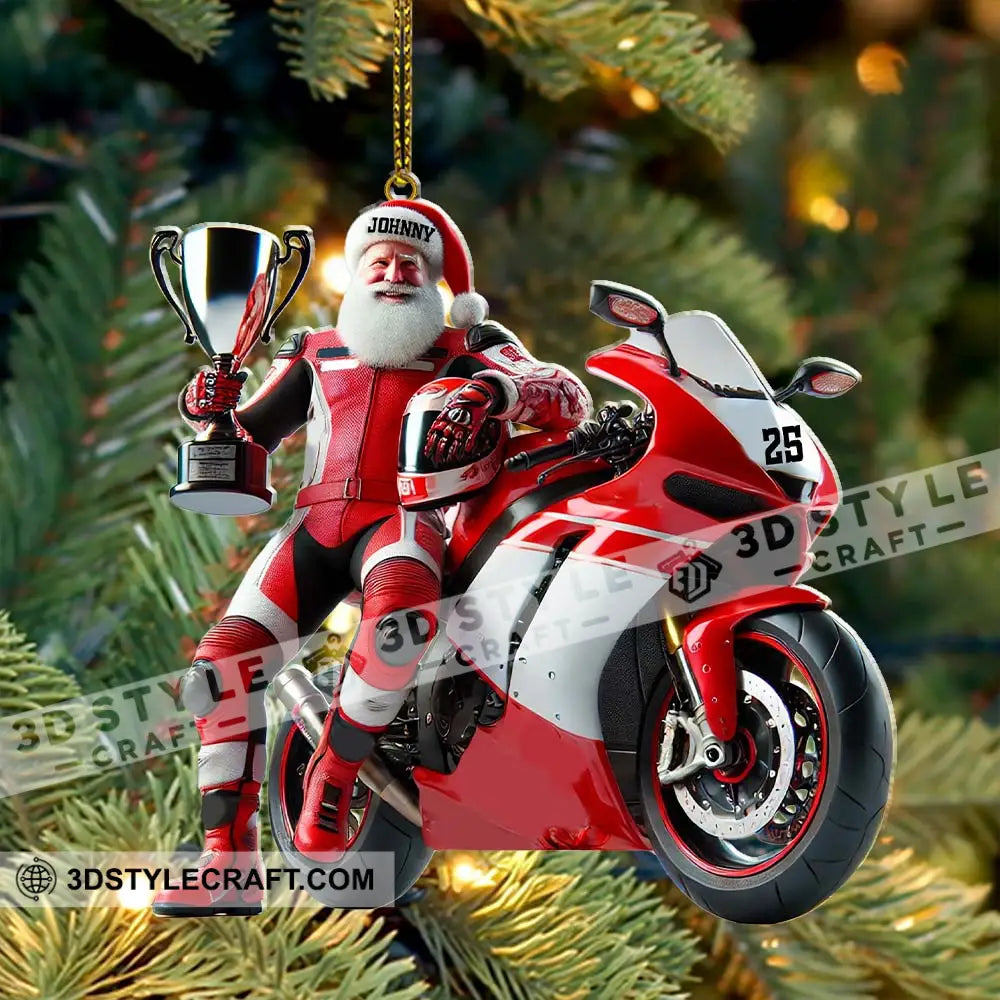 Custom Name And Number Santa Motorbike Ornament Christmas Gift