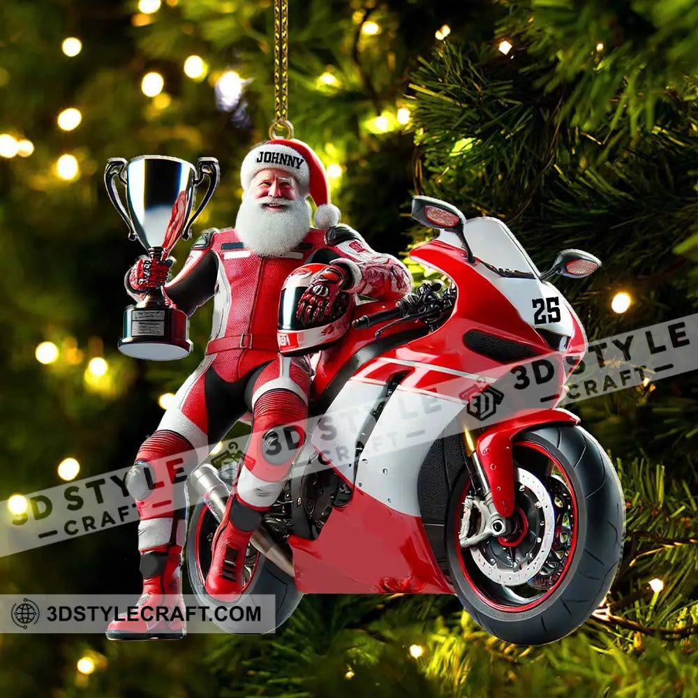 Custom Name And Number Santa Motorbike Ornament Christmas Gift