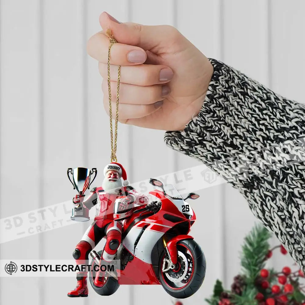 Custom Name And Number Santa Motorbike Ornament Christmas Gift