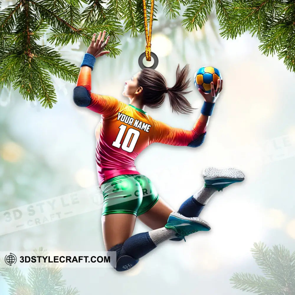 Custom Name And Number Woman Handball Ornament Christmas Gift Decoration 3.54’’ / 1