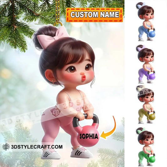 Custom Name Baby Girl Work Out Ornament Christmas Gift